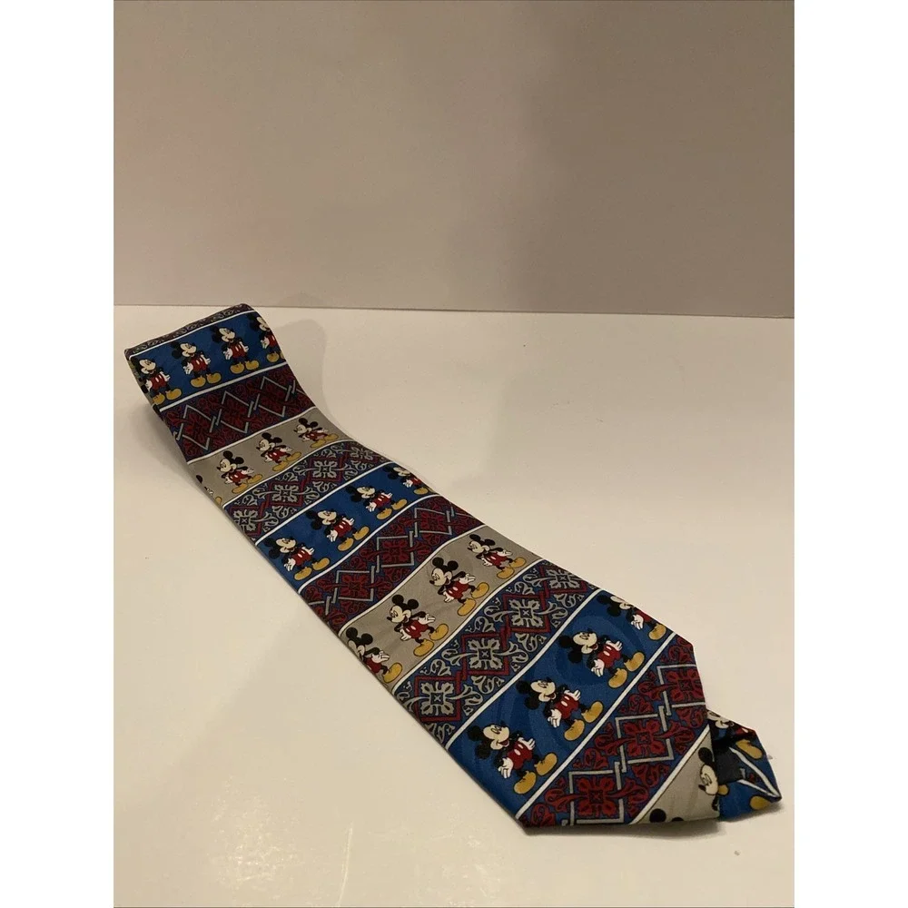 EUC Vintage Disney Mickey Unlimited MICKEY MOUSE‎ Neck Tie Red Navy Silver